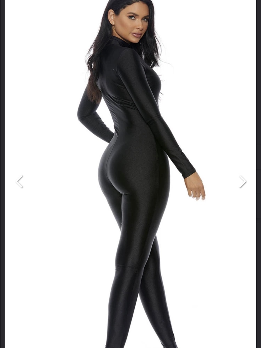 Mock Neck black shiny zip up Jumpsuit Costume L / xl Halloween sexy cat woman